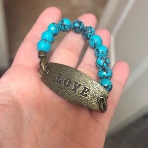Turquoise Beaded Bracelet with Love Plaque